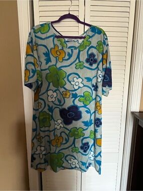 Jams World Light Blue Floral Midi Dress with Green, Yellow and Navy
